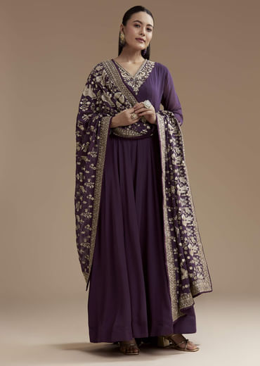 Purple Georgette Anarkali Set with Sequin Work