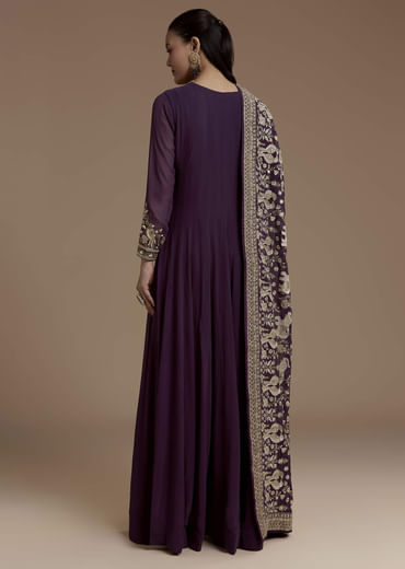 Purple Georgette Anarkali Set with Sequin Work