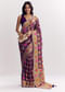 Purple Georgette Bandhani Saree With Animal Motifs And Gota Border