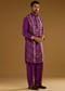 Purple Jacquard Kurta Set For Men With Handwoven Work