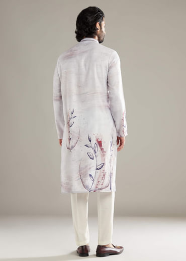 Purple Kurta Set For Men With Placement Floral Print