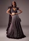 Purple Lehenga Set With Choker Style Dupatta And Flared Organza Skirt