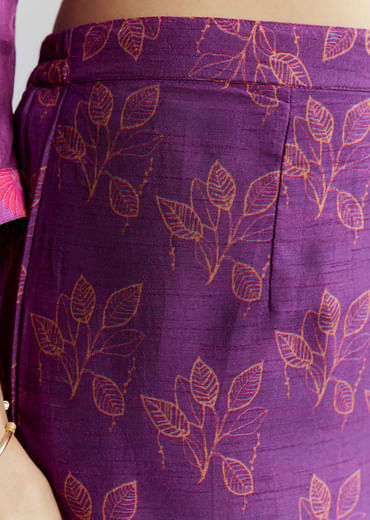 Purple Ombre Crepe Palazzo Suit With Floral Print