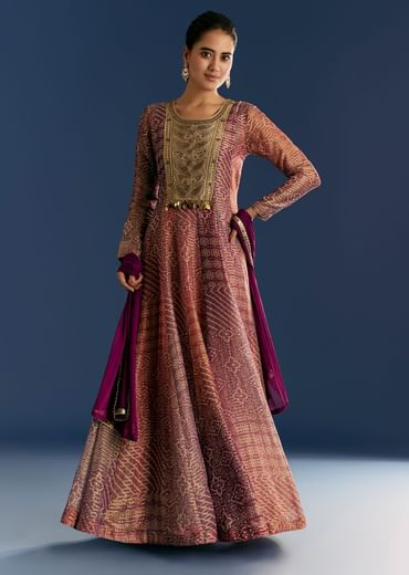 Purple Organza Bandhani Anarkali Suit With Dupatta