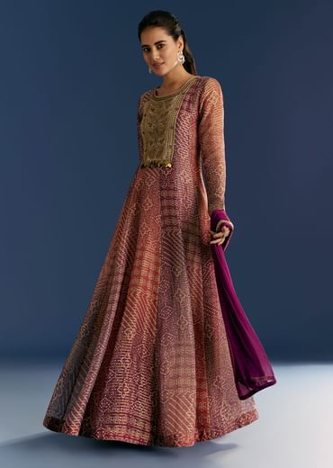 Purple Organza Bandhani Anarkali Suit With Dupatta