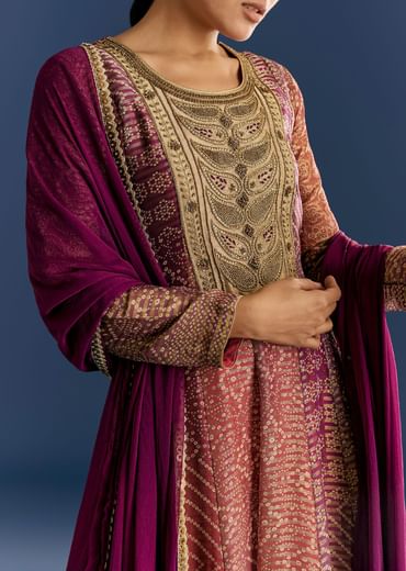 Purple Organza Bandhani Anarkali Suit With Dupatta