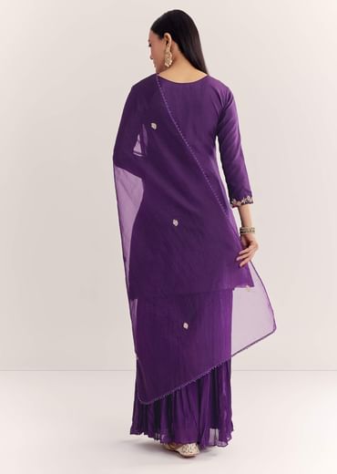 Purple Organza Embroidered Kurta Set With Dupatta