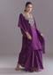 Purple Organza Kaftan Top And Drape Skirt Set With Thread Work