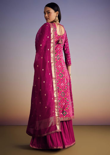 Purple Patola And Bandhani Print Kurta Set With Banarasi Dupatta