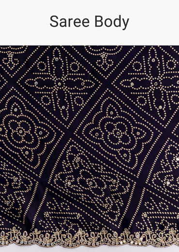 Purple Satin Ajrakh Printed Saree With Gota And Mirror Embroidery