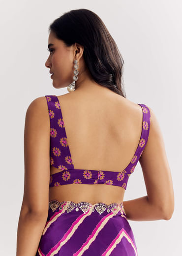 Purple Satin Saree With Gota And Mirror Embroidery