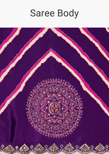 Purple Satin Saree With Gota And Mirror Embroidery