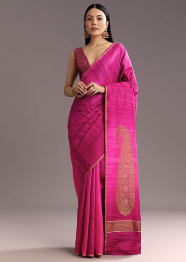 Purple Shaded Kora Silk Handloom Saree With Woven Traditional Motif