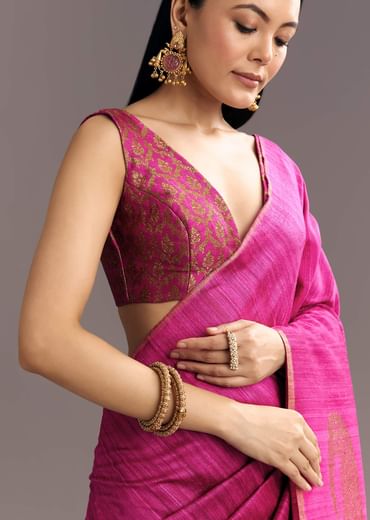 Purple Shaded Kora Silk Handloom Saree With Woven Traditional Motif