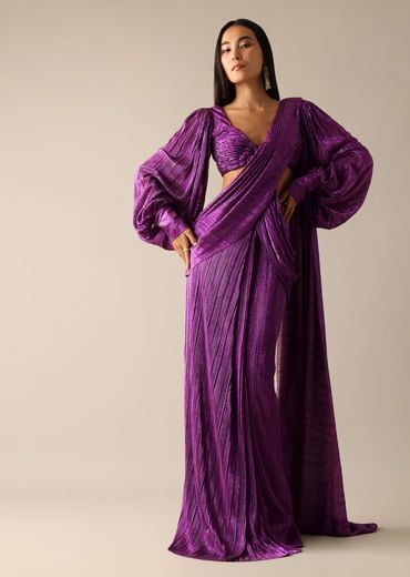 Purple Shimmer Pre-Draped Saree Gown