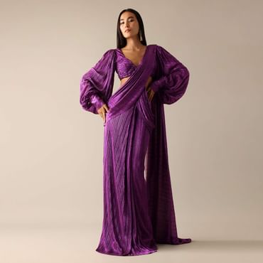 Purple Shimmer Pre-Draped Saree Gown
