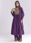 Purple Silk Anarkali Suit With Zari Thread Work