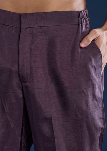 Purple Silk Jacket Kurta Set with Dori Work