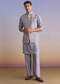 Purple Silk Kurta Jacket Set For Men With Mirror Zari And Resham Work