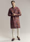 Purple Silk Kurta Set For Men With Floral Print