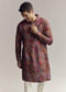 Purple Silk Kurta For Men With Floral Print