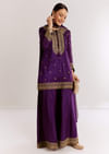 Purple Silk Kurta Set With Zari Butti And Border Work