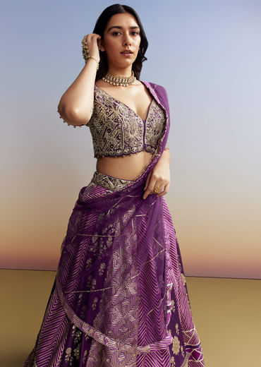 Purple Silk Lehenga with Embellished Choli