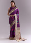 Purple Silk Muniya Paithani Saree With Booti And Zari Work