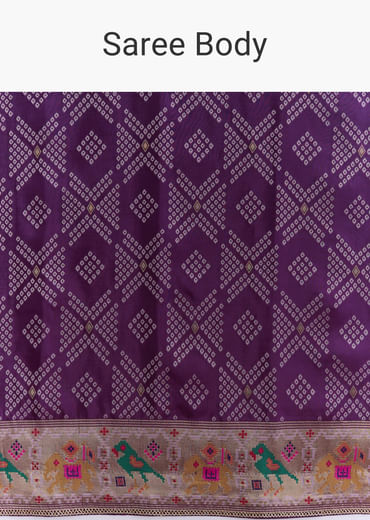 Purple Silk Saree With Zari Border And Multicolour Motifs