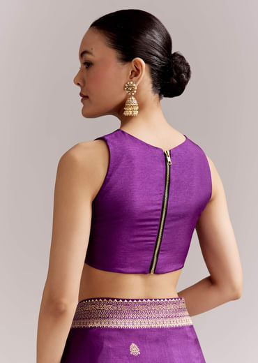 Purple Silk Woven Bandhani Saree With Zari Borders