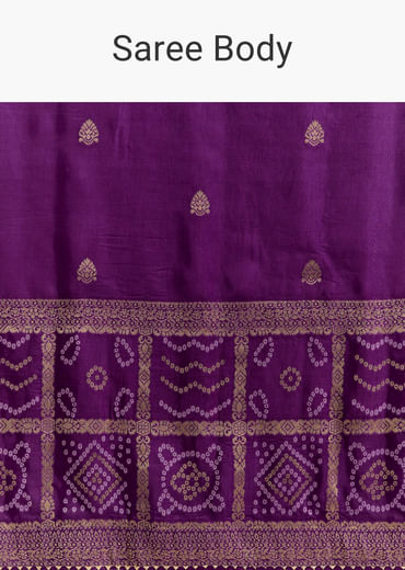 Purple Silk Woven Bandhani Saree With Zari Borders