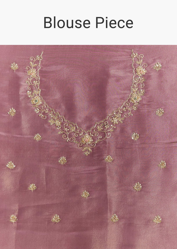 Purple Tissue Saree With Cutdana Sequins And Resham Knot Work