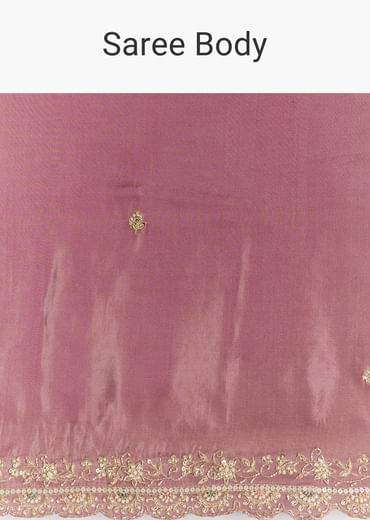 Purple Tissue Saree With Cutdana Sequins And Resham Knot Work