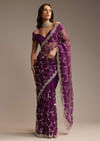Purple Tissue Saree with Heavy Floral Embroidery