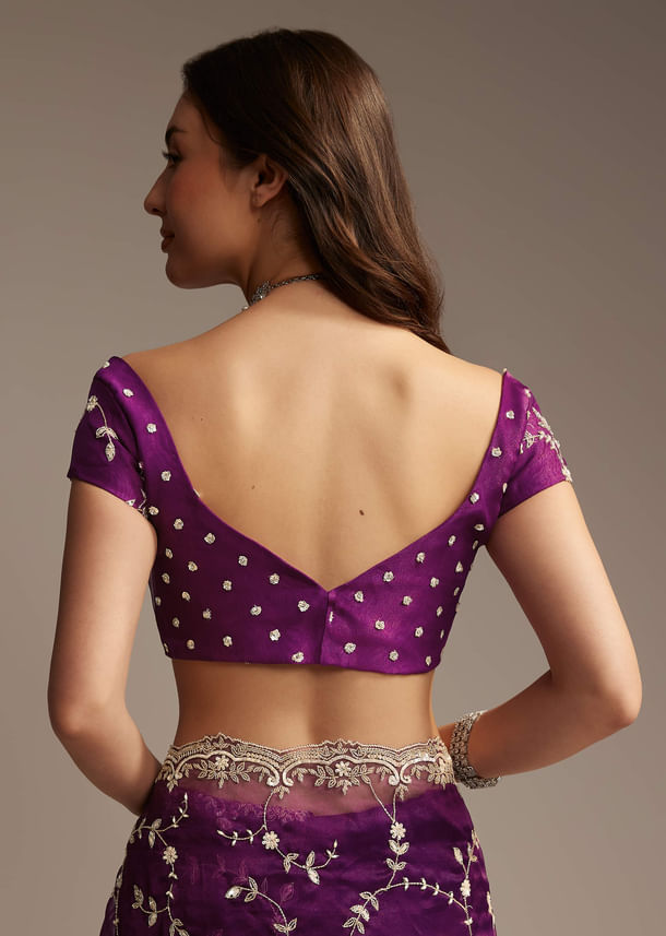 Purple Tissue Saree with Heavy Floral Embroidery