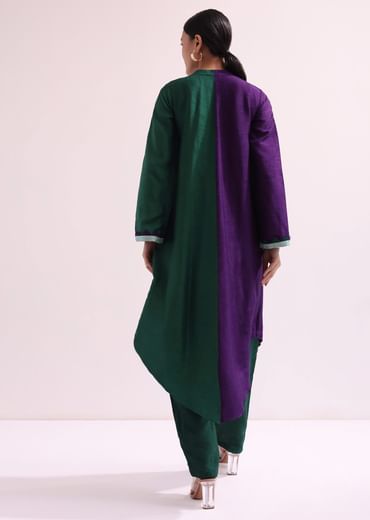 Purple And Green Embroidered Kurta And Pant