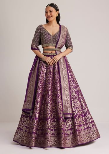 Purple Brocade Embroidered Lehenga Set