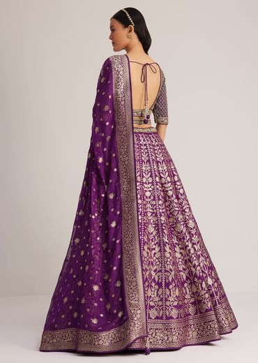 Purple Brocade Embroidered Lehenga Set