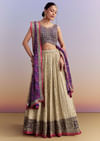 Purple Brocade Silk Bridesmaid Lehenga With Leheriya Dupatta And Zardosi Work