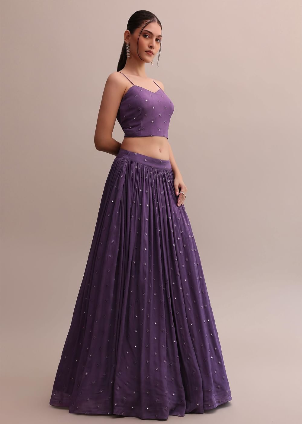 Purple Chiffon Boutique Choli And Lehenga With Foil Mirror Work Cape Set