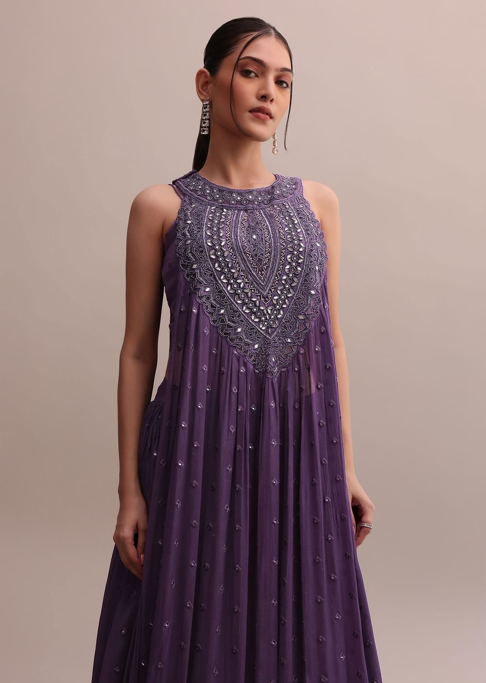 Purple Chiffon Boutique Choli And Lehenga With Foil Mirror Work Cape Set