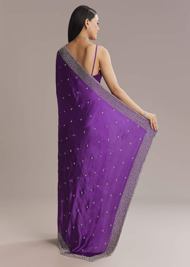 Purple Chinon Saree With Stone And Sequin Embroidery