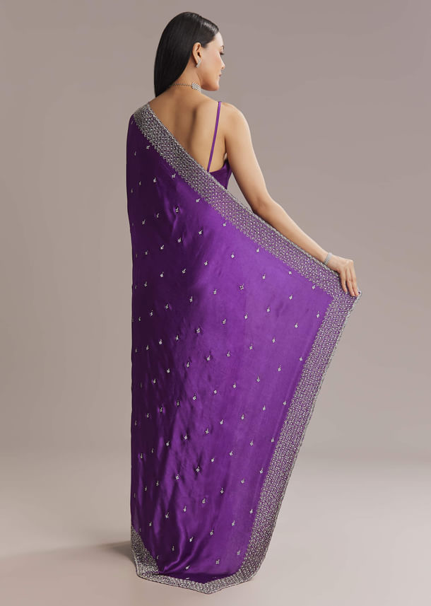 Purple Chinon Saree With Stone And Sequin Embroidery