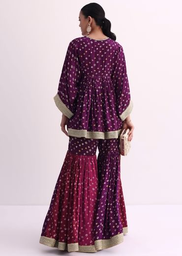 Purple Crepe Bandhani Print Sharara Set