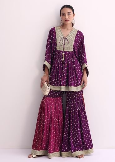 Purple Crepe Bandhani Print Sharara Set