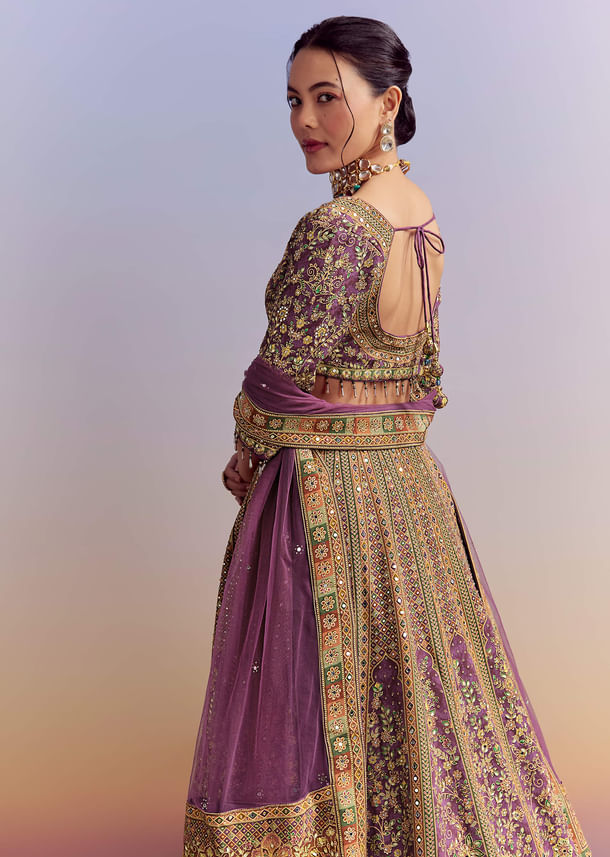 Purple Crepe Printed Bridesmaid Lehenga With Heavy Hand Embroidery