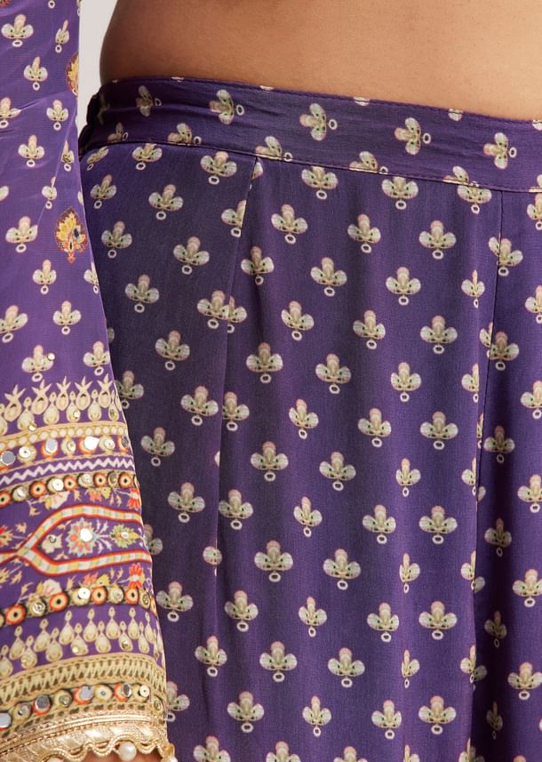 Purple Crepe Silk Sharara Set With Mirror And Sequins Work