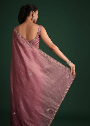 Purple Crushed Tissue Saree With Sequin Embellishments
