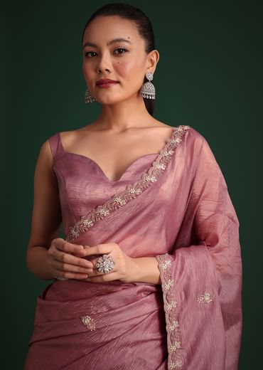 Purple Crushed Tissue Saree With Sequin Embellishments