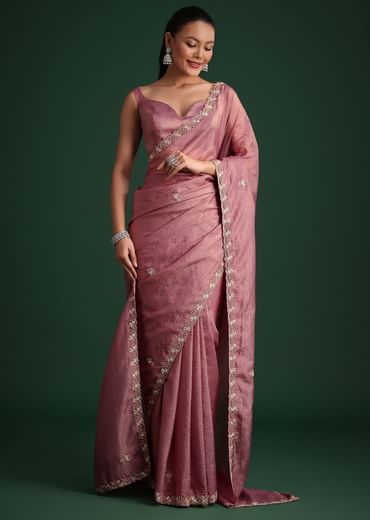 Purple Crushed Tissue Saree With Sequin Embellishments